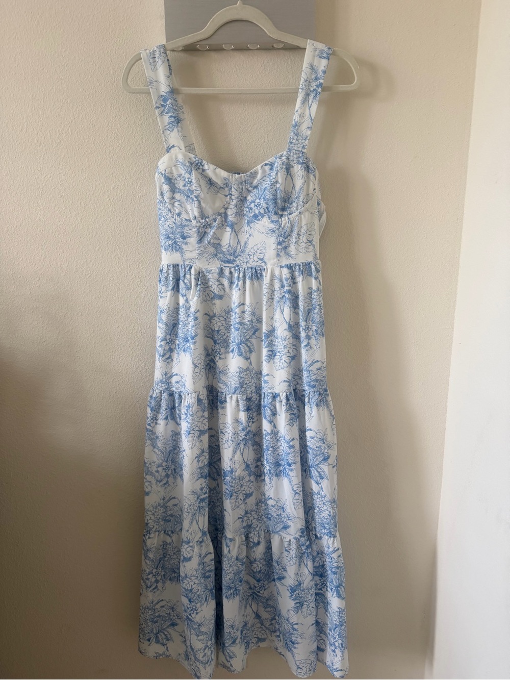 Altar'd State White Maxi Dress with Light Blue Floral Print